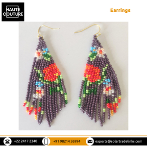 Grand fabricant indien largement vendu meilleure qualité style classique fait à la main fleur hawaïenne perlée magenta glands boucles d'oreilles - Product Image 2