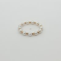18K Gelbgold Süßwasserperlen Hochzeits-Verlobungsring |   3,00~3,50mm Runde Perlen für Damen