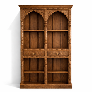 Carved Solid Mango Wood Bookcase <b>Cabinet</b> Mediterranean Style Handcrafted Eco-Friendly Durable Large Capacity Storage Furniture - Product Image 4