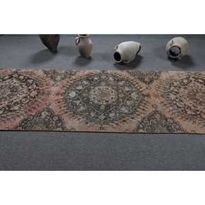 3.3x12.7 ft Vintage Rug, Turkish Runner Rug, <b>Brown</b> Blue Moroccan <b>Wool</b> Rug - Product Image 3
