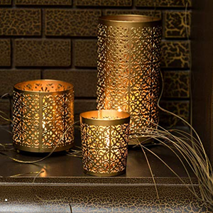 Ensemble fait à la main 3 bougeoirs chauffe-plat en métal enduit blanc décoration de jardin votive pour la maison bureau bougie en verre élégante - Product Image 2