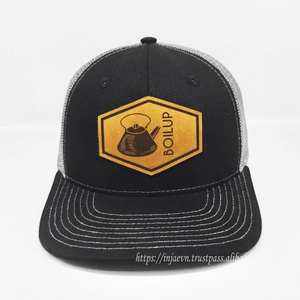 Chapeaux de camionneur noirs avec logo brodé en cuir, chapeaux de camionneur dos en maille de haute qualité - Product Image 3