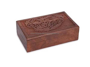 Handmade Decorative Carved Wooden Boxes Home Office Locking Wood Storage <b>Hinged</b> Lid Keepsake Carved Wooden <b>Box</b> - Product Image 2