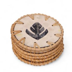 แผ่นรองแก้วโบฮีเมียนประดับมุกธรรมชาติ ขอบหวายธรรมชาติ ทำด้วยมือ สำหรับโต๊ะกาแฟ เวียดนาม - Product Image 2