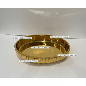 Elegante Bandeja Redonda de Metal Chapada en Oro de Diseño con Bordes Acanalados para Exhibición en Mesa, Decoración para el Hogar, Hoteles y Bodas - Product Image 1