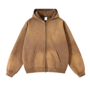 Sweat-shirts à capuche zippés pour hommes, modernes et sur mesure, 100 % coton, écologiques, broderie unique, style délavé à l'acide - Product Image 2