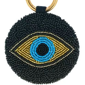 Llavero y accesorio para bolso con diseño de ojo hermoso, bordado con cuentas de colores azul y negro, de la India. - Product Image 1