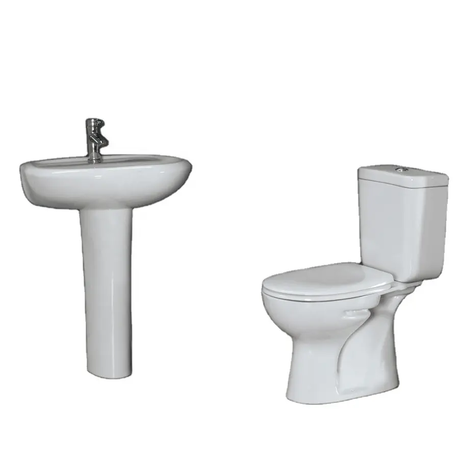 Premium Quality Sanitary Ware Affordable Combo of 2-Piece Washdown Ceramic WC Toilet Set & Wash Basin Pedestal Set for Wholesale