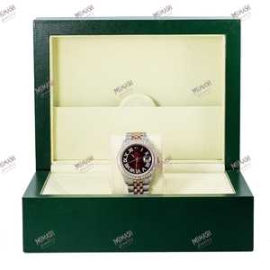 Montre en diamant moissanite bicolore à quartz de luxe de qualité supérieure avec cadran en chiffres romains Sunburst Wine Red - Product Image 6