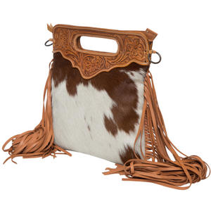 Top vendeur cheveux de peau de vache naturelle sur pochette Western bohème pochette sac fourre-tout en cuir de vachette fabricant prêt à expédier - Product Image 1