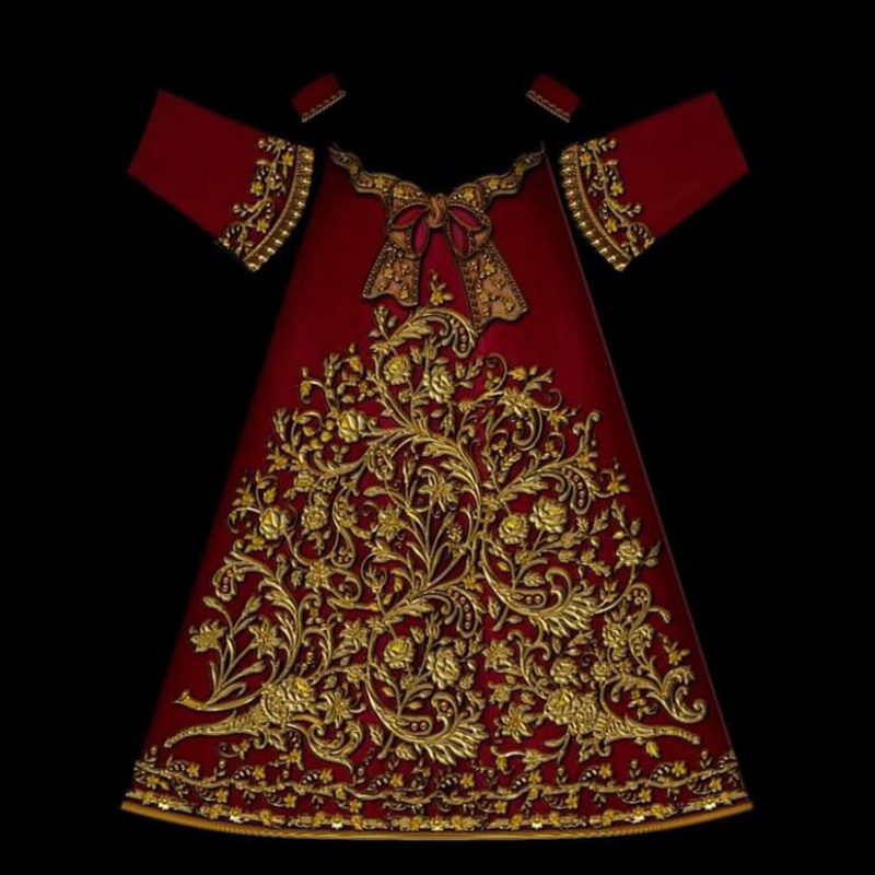 Nazareno 4 Ft Hand Embroidered Dress - Gold Bullion Thread