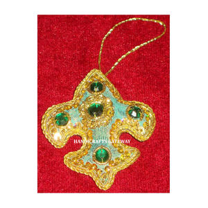 งานปักสีทองผ้าสีเขียวประดับลูกปัดและงานปักประดับต้นคริสต์มาสเครื่องประดับแขวน - Product Image 1