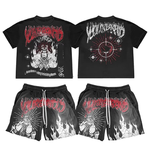 Camiseta de manga corta informal de verano Vintage para hombre, conjunto de pantalones cortos, trajes cómodos para correr con serigrafía para uso diario - Product Image 3