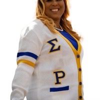 Suéter Unisex Sorority SGRho, Cuello en V, Blanco, Tejido de Punto, Informal, Poliéster y Algodón, Transpirable, Otoño Invierno, Bordado, 360g