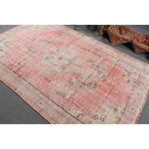 Tapis turc vintage, tapis de 5,2 x 8,2 pieds, tapis en laine rouge et blanc de style sud-ouest - Product Image 4