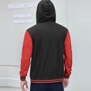 Chaqueta Varsity Premium para Hombre |   Chaqueta Bomber Estilo Letterman de Lona y Forro Polar con Mangas en Contraste Rojo Carmesí y Negro, Estilo Preppy, Ropa Urbana - Product Image 4