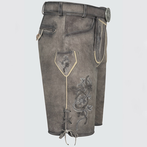 High Quality Men's Genuine Leather Lederhosen <b>Shorts</b> Authentic German Oktoberfest Outfit Bavarian Embroidery High Street Style - Product Image 3