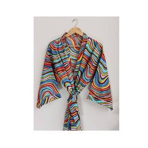 100% coton arc-en-ciel Satin Kimono Robe Maxi Robe excellente qualité naturel longueur au sol à volants décoration prix de gros - Product Image 1