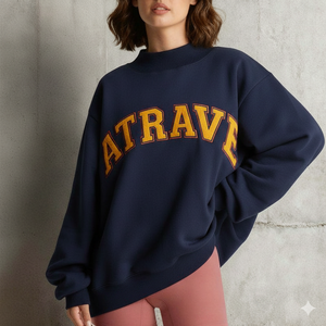 Sudadera de Felpa de Algodón Grueso de Alta Calidad Personalizada para Mujer, Sudadera Holgada con Hombros Caídos y Cuello Alto Simulado Bordada - Product Image 1