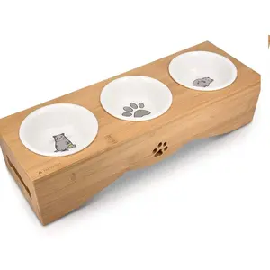 Eco Friendly Portable Luxury Pet Bowls Elevated Travel Food Resin Pet Bowls With Wooden Stand