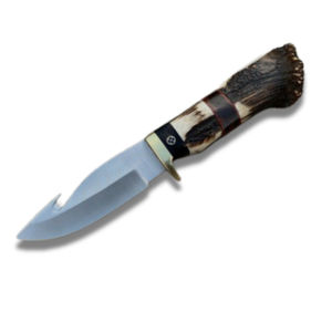 Couteau de chasse et de camping artisanal en acier D2, manche en corne, bord dentelé, couteau à dépecer personnalisé pour l'extérieur, service OEM, garantie de 3 ans - Product Image 1