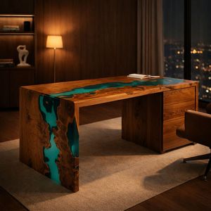 Escritorio de Madera Maciza Personalizado “Anhel” – Escritorio de Oficina Hecho a Mano con Tablero de Roble/Álamo - Product Image 1