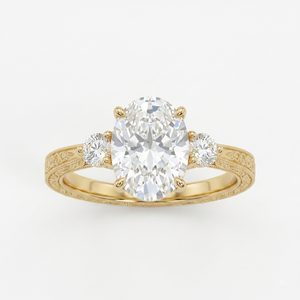 Bague pour femme LILABA ENTERPRISE en or jaune 18 carats, taille ovale avec pierres latérales brillantes rondes, diamant de laboratoire, clarté F VVS2, certifiée IGI - Product Image 1
