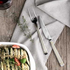 Juego de cubiertos de plata con mango de borde dorado mínimo, cubiertos elegantes de acero inoxidable para cenar, boda, restaurante y regalos - Product Image 5