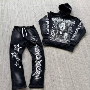 Survêtement Acidwash 100% Coton Pull à Capuche Streetwear Impression Puff Lourde pour Hommes - Product Image 6