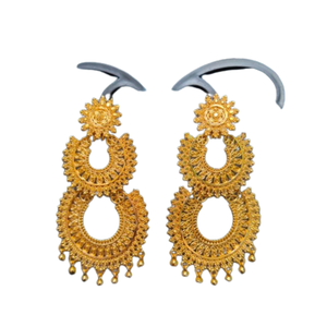 Boucles d'oreilles conçues à la mode serties de boucles d'oreilles de style Jhumka plaqué or 22CT bijoux pour femmes portées par les exportateurs - Product Image 2