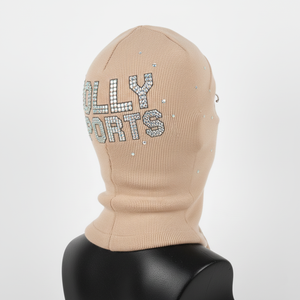 Balaclava en tricot côtelé pour femme, hiver, 280 GSM, mélange de coton et d'acrylique de qualité supérieure, couleur nude, logo personnalisé en strass - Product Image 5