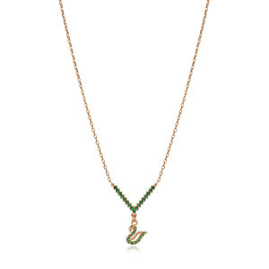 Collar con Colgante de Circonita Transparente Esmeralda con Diseño de Cisne, Hecho a Mano en Turquía, Plata de Ley 925, Moderno, para Bodas, Compromisos y Fiestas - Product Image 3