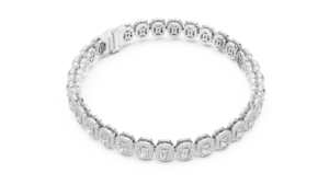 Bracelet tennis de luxe en or blanc 10K plaqué rhodium avec halo ovale et émeraude taille émeraude pour femme - Product Image 3