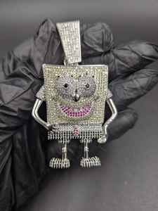 Colgante de Moissanita Cuadrado con Diseño de Personaje de Dibujos Animados, Moissanita Redonda Brillante con Plata 925 para Joyería Fina, Colgantes y Dijes - Product Image 5