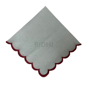 Servilletas de Lino Bordadas a Mano de Alta Calidad al por Mayor, Servilletas de Mesa de Lino con Borde Festoneado, Tamaño Personalizado, para Bodas y Fiestas Rústicas - Product Image 1