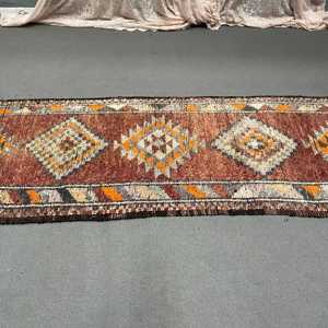 2.9x11.6 ft Rug, Vintage Rug, Turkish <b>Brown</b> <b>Wool</b> Solid Rug - Product Image 5