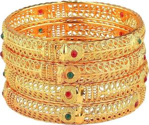 Conjunto de pulsera de brazalete grabado brillante chapado en oro de joyería antigua India para mujer mayorista - Product Image 2