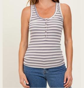 T-shirt de maternité sans manches à rayures, design tendance, de bonne qualité, avec boutons, vêtements de grossesse, été, 100% coton - Product Image 3