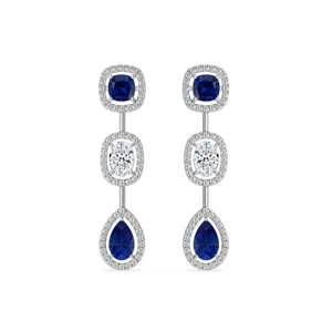 Boucles d'oreilles en saphir bleu naturel et diamants, forme poire, halo, pendantes, or blanc 18 carats, bijoux de mariage - Product Image 1