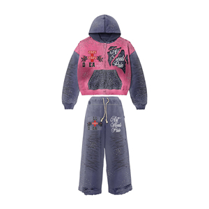 Conjunto de 2 piezas atlético de moda para hombre al por mayor, trajes para correr, chándales estampados de manga larga con cuello y capucha - Product Image 1
