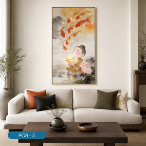 Buda con Pez Dorado y Loto, Impresión en Lienzo Hecha a Mano con Tela de Seda, PCB-5, Arte Religioso Moderno, Decoración de Interiores, Marca HALO - Product Image 4