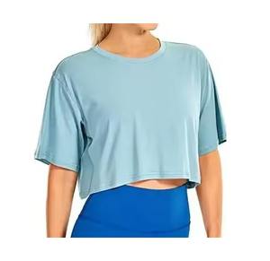 T-shirts en polyester pour femmes T-shirts décontractés en coton respirant à col rond de couleur personnalisée pour femmes - Product Image 5