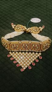 Royal Multi Layered <b>Green</b> <b>Beaded</b> Kundan <b>Necklace</b> Set with Pearls & Earrings Bridal and Festive Jewelry for Grand Occasions - Product Image 4