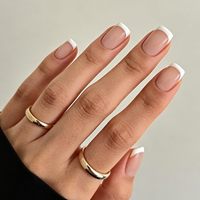Faux ongles à presser French Tips courts carrés rose et blanc, 32 pièces, 16 tailles, kit d'ongles réutilisables, vente en gros