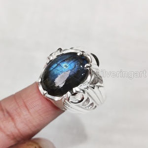Anillo de piedra preciosa labradorita de fuego azul natural para hombre al por mayor, joyería de Navidad árabe, anillo de plata esterlina 925 - Product Image 1
