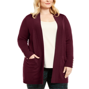 JM Collection Women's Cherry Pie Print <b>Cardigan</b> <b>Sweater</b> Button Sleeve Flyaway Autumn Season Size 0X Striped Pattern - Product Image 1