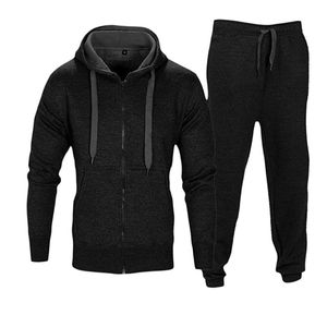 High Street Oversized Drop Shoulder Hoodie Traje de sudor de gran tamaño Algodón Baggy Zip up Sudadera con capucha y pantalones de chándal Conjuntos Chándal para hombres - Product Image 1