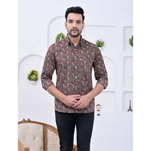 Chemise pour homme, 100% coton, imprimée avec des motifs floraux à pois, décontractée, manches longues, options de tissu popeline Oxford, fabrication ODM/OEM - Product Image 1