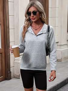 Sweat-shirt pour femme à manches longues, décontracté, tendance, couleur unie, haut d'automne et d'hiver, fitness, sport, doublé, logo - Product Image 3