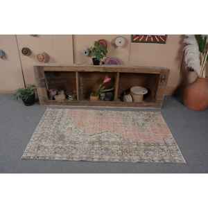 Tapis Vintage Turc Écologique Pile Moyenne Grand 3.1 X 5.4ft Abstrait Patchwork Laine Latex Support Modèle Numéro Beige Rose - Product Image 4